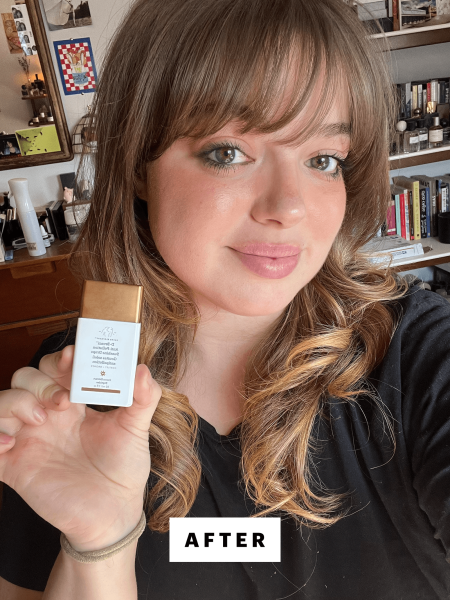 A selfie of Allure commerce producer Sarah Hoffmann after applying Drunk Elephant DBronzi AntiPollution Sunshine Drops
