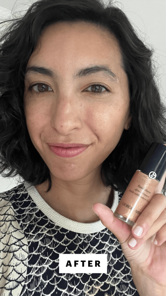 Pai after applying the Armani Beauty Fluid Sheer Glow Enhancer